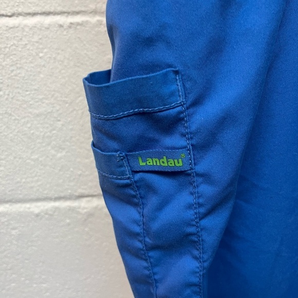 Landau Scrub Blue Pants with Green Drawstring - Picture 2 of 5
